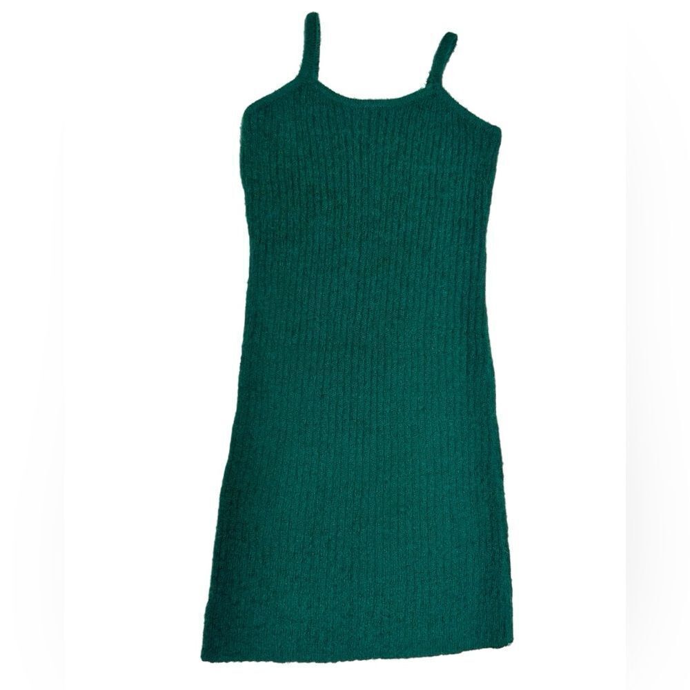Art Class Fuzzy Stretchy Dark Teal Blue Green Sleeveless Dress Spaghetti Strap